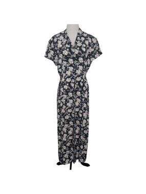 Vintage Sheri Martin Floral Maxi Shirt Dress Womens Size 12 Blue 90s Cottagecore